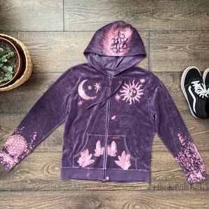 Purple Tie-Dye Hooded Zip Jacket with Celestial Print